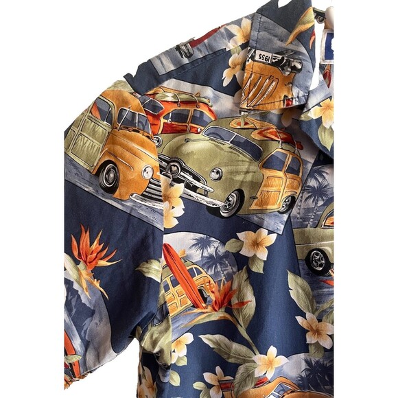 RJC Hawaiian Shirt Men's Small Blue Cars Hot Rod Surf Floral Vintage 90’s - Picture 4 of 14